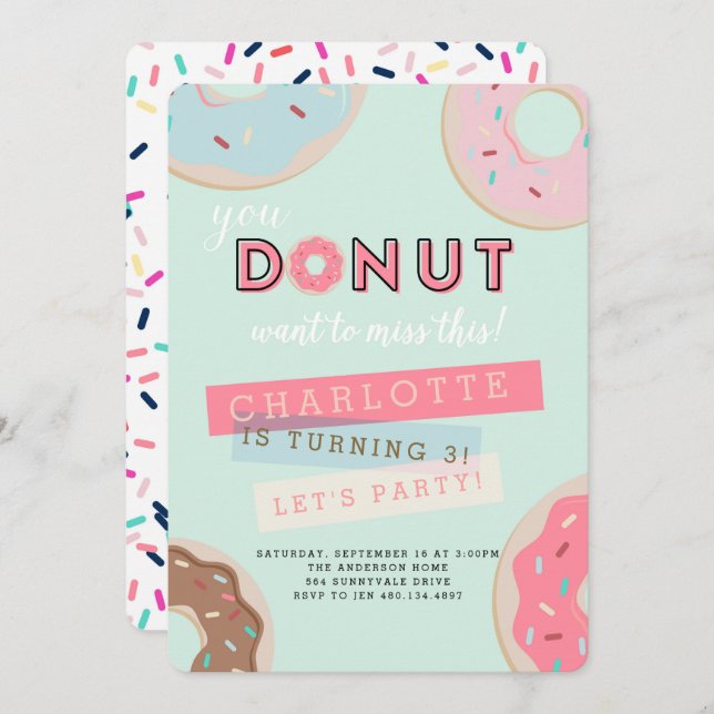 Doughnut Birthday Invitation - Doughnut Miss This  (Front/Back)