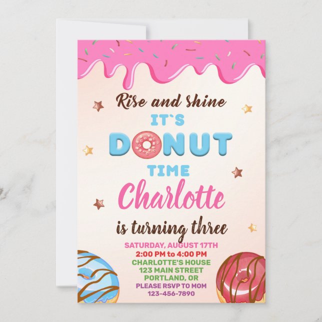 Doughnut birthday invitation Purple sprinkles Part (Front)