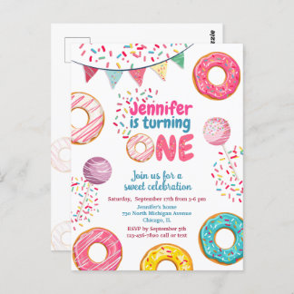 Doughnut Birthday Invitation Sweet 1 ONE Postcard