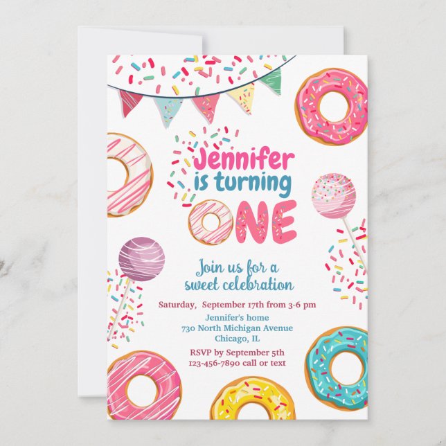 Doughnut Birthday Invitation Sweet ONE (Front)