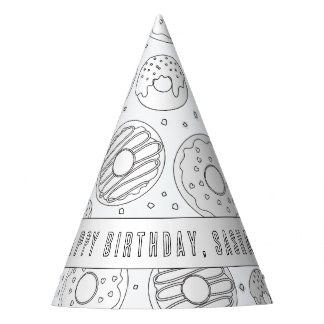 Doughnut Birthday Party - Colour Your Own Party Ha Party Hat