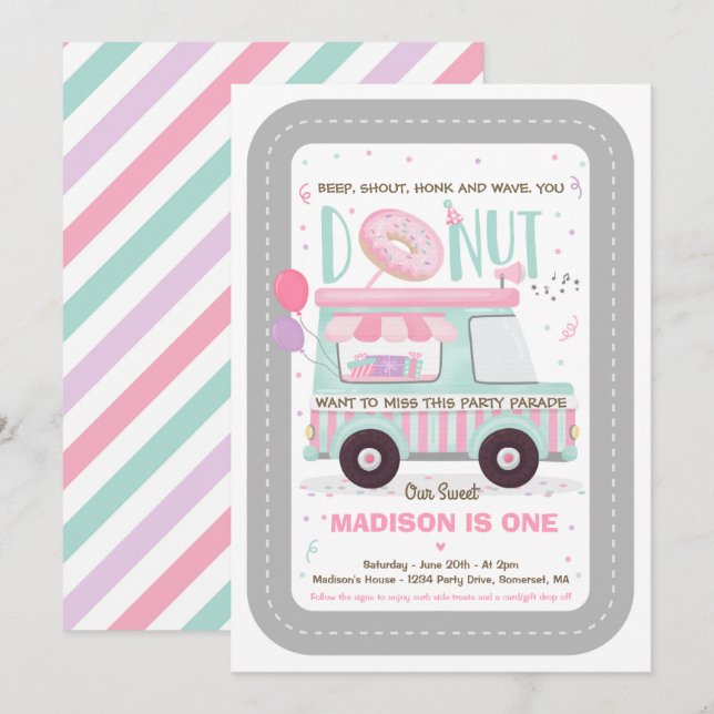 Doughnut Birthday Party Drive By Birthday Parade Invitation (Front/Back)