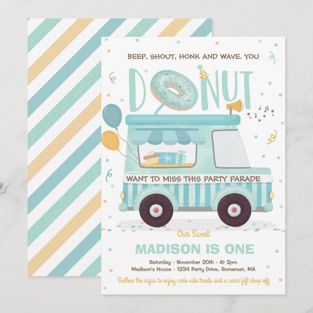 Doughnut Birthday Party Drive By Birthday Parade Invitation (Front/Back)