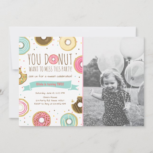 Doughnut Birthday Party Invitation Doughnut want t (Front)