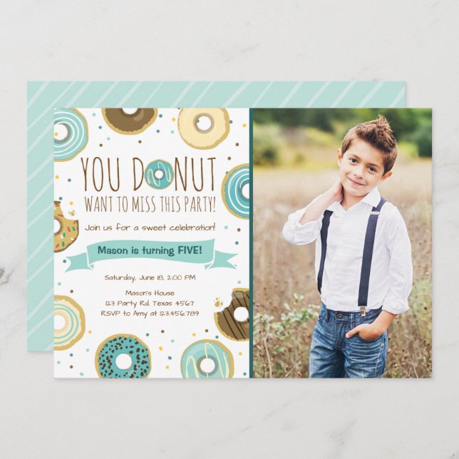 Doughnut Birthday Party Invitation Doughnut Want T (Front/Back)