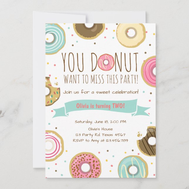 Doughnut Birthday Party Invitation Doughnut want t (Front)