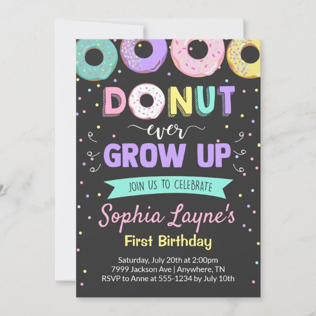 Doughnut Birthday Party Invitations (Front)