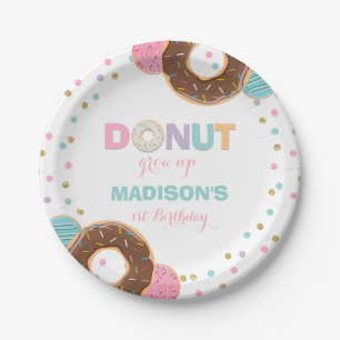 Doughnut Birthday Party Paper Plate 7" Doughnut Gr