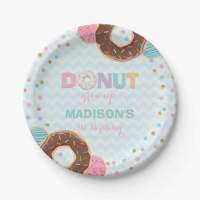 Doughnut Birthday Party Paper Plate 7" Doughnut Gr (Front)