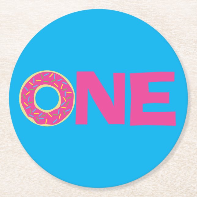 Doughnut Birthday Party Round Paper Coaster (Front)