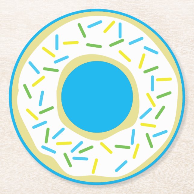 Doughnut Birthday Party Round Paper Coaster (Front)