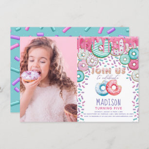 Doughnut Birthday Photo Sprinkles Colourful  Invitation