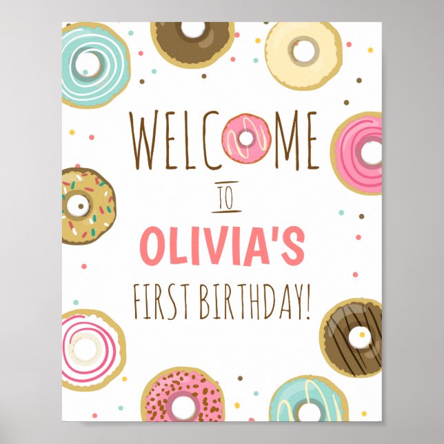 Doughnut Birthday Table Sign Welcome Sign Doughnut (Front)