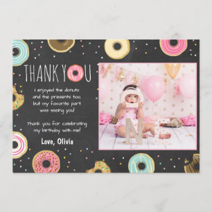 Doughnut Birthday Thank You Card Pink Girl Doughnu
