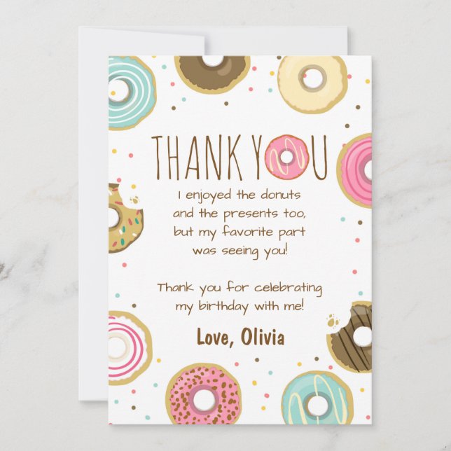 Doughnut Birthday Thank You Card Pink Girl Doughnu (Front)