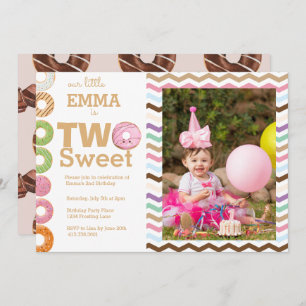 Doughnut Birthday   Two Sweet  Invitation