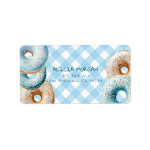 Doughnut   Blue Gingham Address Labels