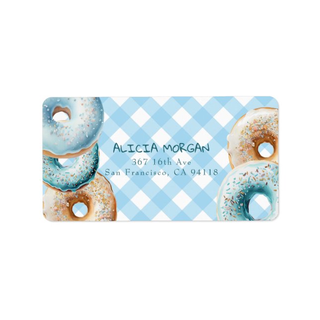 Doughnut | Blue Gingham Address Labels (Front)