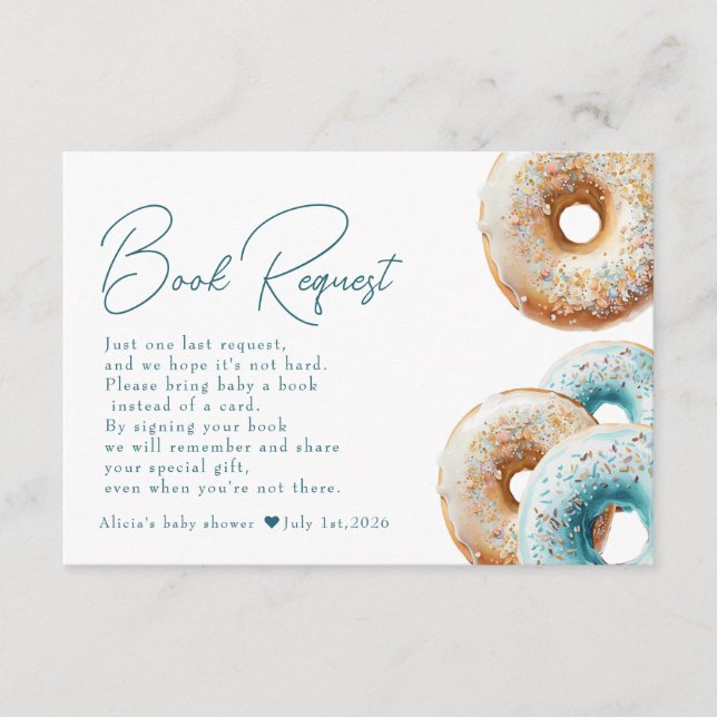 Doughnut | Blue Gingham Boy Baby Shower Book Reque Enclosure Card (Front)