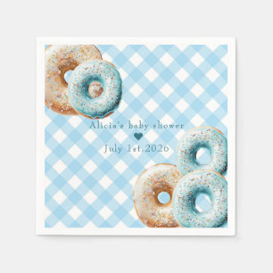 Doughnut Blue Gingham Boy Baby Shower Napkin