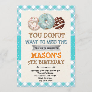 Doughnut boy theme party birthday invitation
