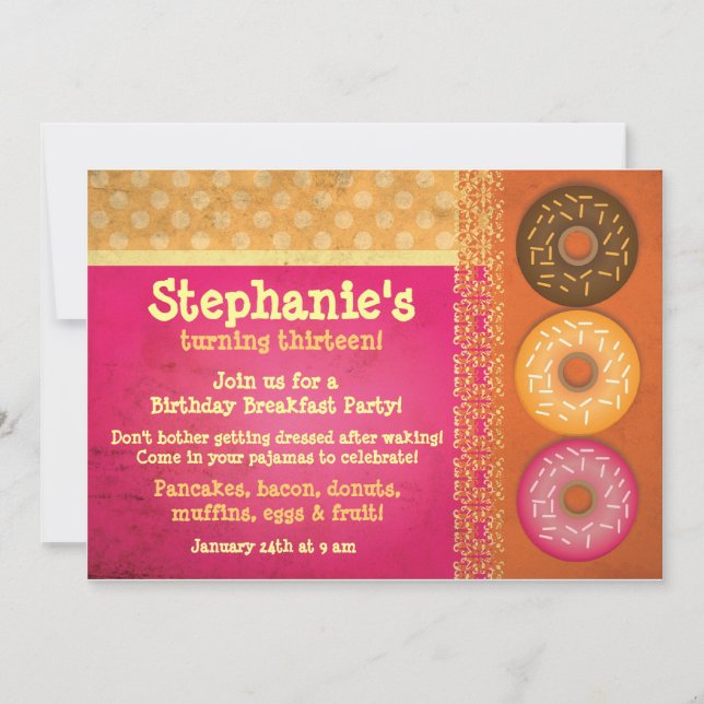 Doughnut Breakfast Birthday Party Invitations (Front)