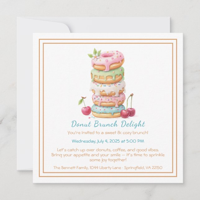 Doughnut Brunch Invitation Colourful Pastry Gather (Front)