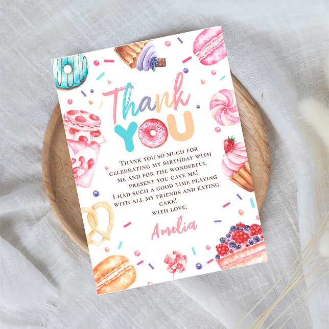 Doughnut Candy Girl Birthday Photo Thank You Card (Creator Uploaded)