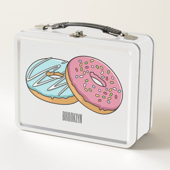 Doughnut cartoon illustration metal lunch box (Front)