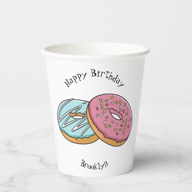 Doughnut cartoon illustration  paper cups (Front)