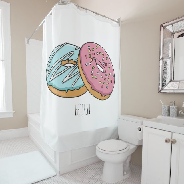 Doughnut cartoon illustration shower curtain (In Situ)