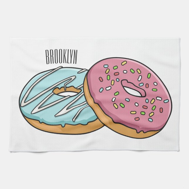 Doughnut cartoon illustration  tea towel (Horizontal)