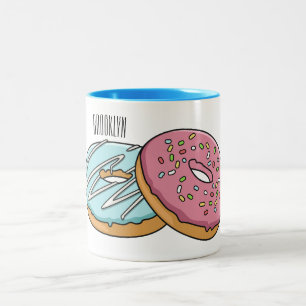 Doughnut cartoon illustration Two-Tone coffee mug