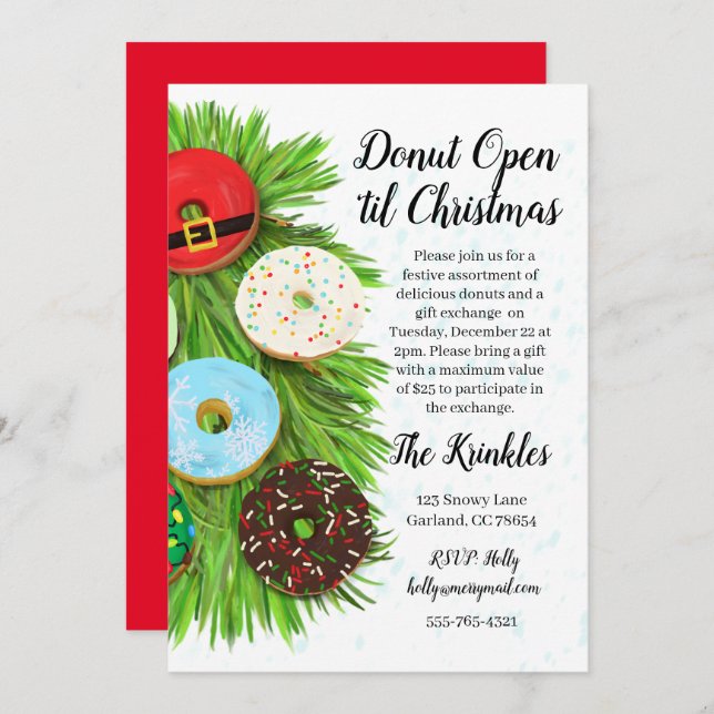 Doughnut Christmas Gift Exchange Party Invitation (Front/Back)