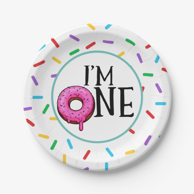 Doughnut Colourful I'm One 1st Birthday Paper Plate (Front)