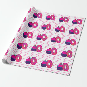 Doughnut Cupcake Pink Stripe Doughnut Cupcake Wrapping Paper