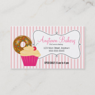 Doughnut, Cupcake, & Pink Stripes Bakery Business Card