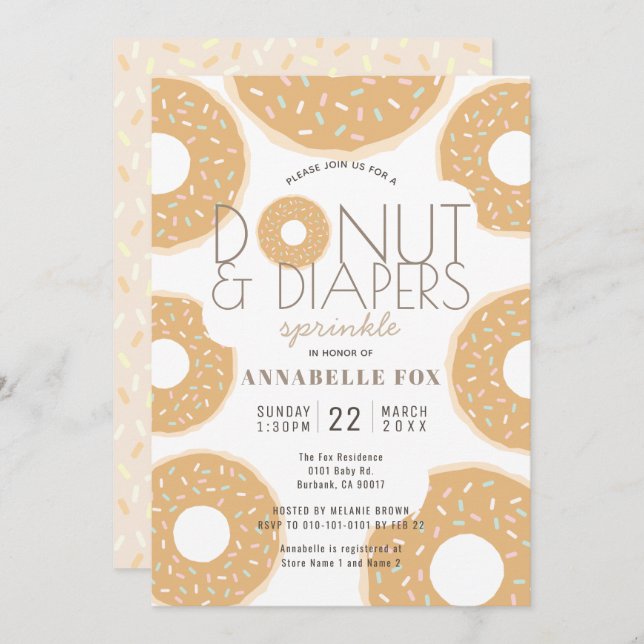 Doughnut & Diapers Sprinkle Caramel Baby Shower Invitation (Front/Back)