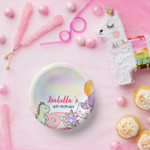Doughnut Dinosaur Unicorn rainbow Balloon birthdda Paper Plate