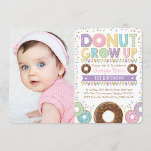 Doughnut Donut Grow Up Invite Birthday Sprinkles