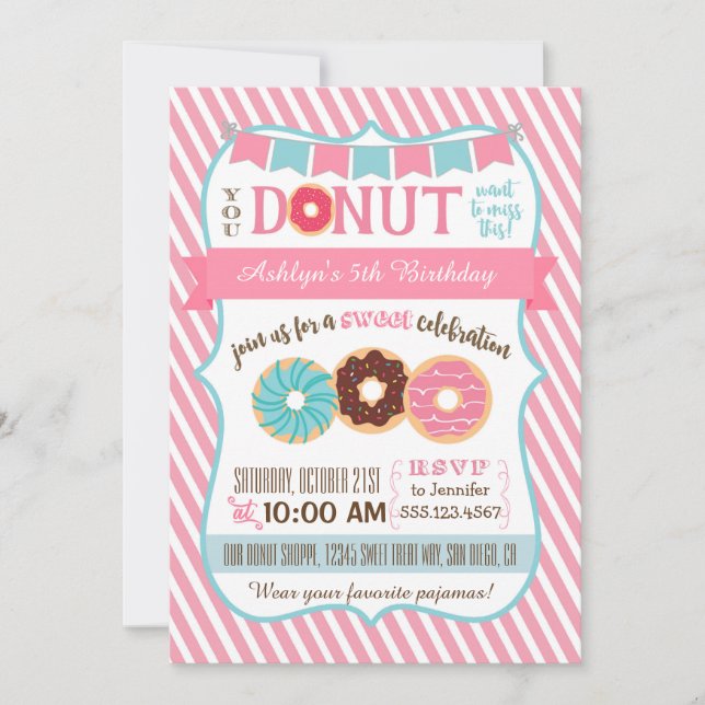 Doughnut Doughnut Birthday Party Invitation Pink G (Front)