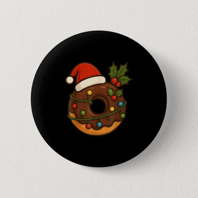 Doughnut Doughnut Merry Xmas Santa Hat Christmas B 6 Cm Round Badge (Front)
