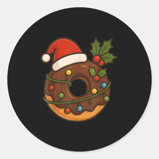 Doughnut Doughnut Merry Xmas Santa Hat Christmas B Classic Round Sticker (Front)