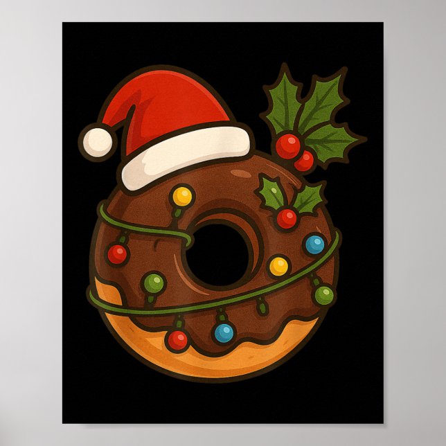 Doughnut Doughnut Merry Xmas Santa Hat Christmas B Poster (Front)