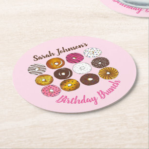 Doughnut Doughnuts Birthday Party Brunch Bake Sale Round Paper Coaster