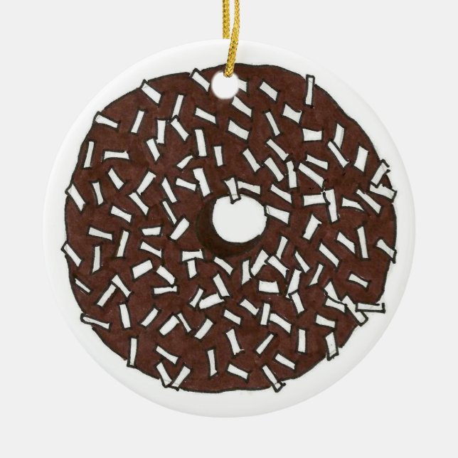 Doughnut Dozen Chocolate Coconut Doughnut Pastry Ceramic Ornament (Front)