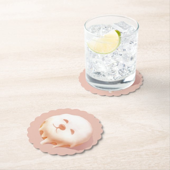 Doughnut Dream: Glazed Smile Pup Repeat Pattern Paper Coaster (Insitu)