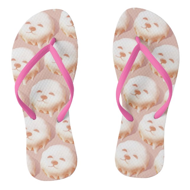 Doughnut Dream: Glazed Smile Pup Repeat Pattern Thongs (Footbed)