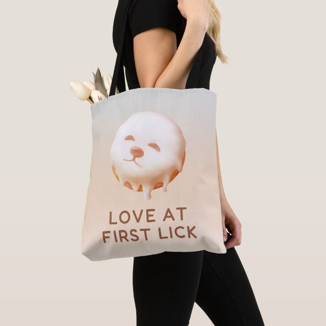 Doughnut Dream: Glazed Smile Pup Repeat Pattern Tote Bag (Close Up)