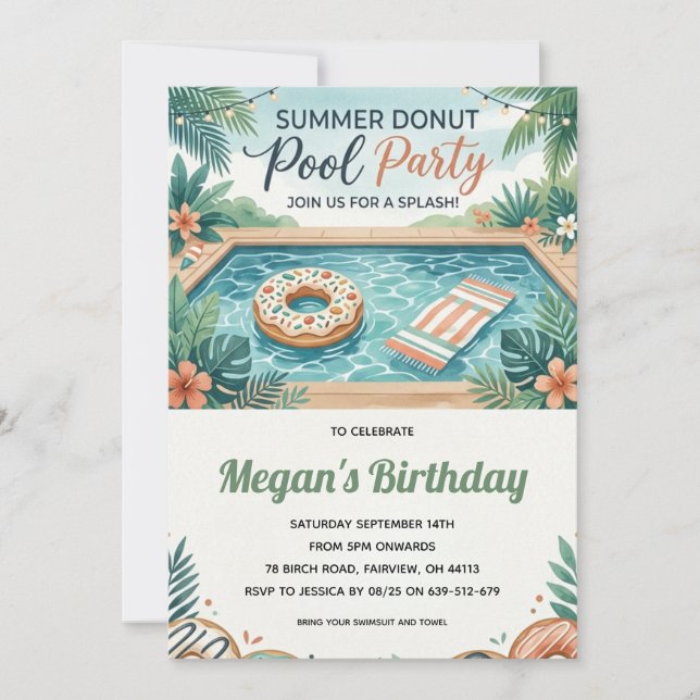 Doughnut end of summer pool party invitation (Front)